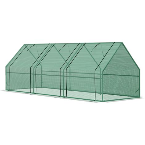 Gewächshaus mit 3 Rollfenster, PE-Gitterfolie, Foliengewächshaus aus Stahl, Treibhaus für Balkon, Garten, Tomatenhaus 270x90x90cm, Tomatengewächshaus für Gemüse, Blumen, Pflanzen, Grün