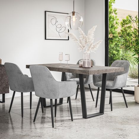 Aria Dining Table And Chairs -  Grey Table Top w Black Legs + Anika Velvet Dining Chair Set Of 4 (Grey) (1/5)