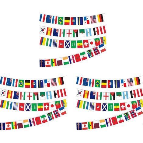 Guirlande de drapeaux pour la Coupe du Monde, ornée des drapeaux des 48 pays. Décoration murale idéale pour les passionnés de culture britannique. Décoration murale pour le salon. (1/5)