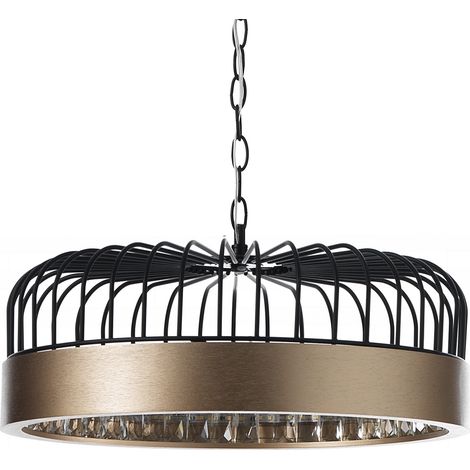 Lampadario in metallo nero opaco e ottone anticato cm. Ø40 H.127