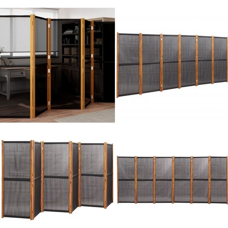 Vidaxl – Cloison amovible 6 panneaux noir 420x180 cm – Bois d'acacia massif et textilène – Design pliable pour intérieur et extérieur (1/5)