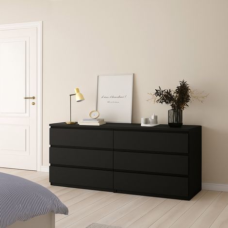 Buffet Joyce, Enfilade 6 Tiroirs, Portes Coulissantes, 50x153,8x68h cm Noir (1/5)