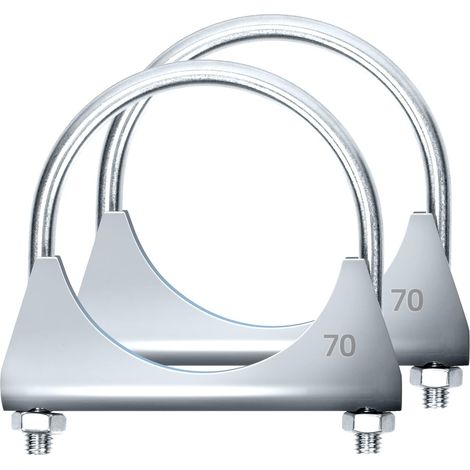 2pcs échappement u clip 70mm (2-3/4 ") silencieux échappement clip u conception de pince à boulon avec bride de selle de tuyau d'échappement (1/5)