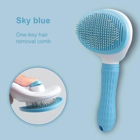 Hunde- und Katzenpflegebürste, Enthaarungskamm für langes Fell, Tierbedarf - oval blau (D)