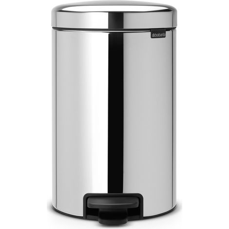 Brabantia Pedal Bin Newicon Pattumiera a Pedale, Secchio Interno in Plastica, Inox Lucido, 12 lt
