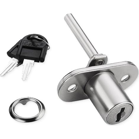 Furniture Drawer Lock - Piston Lock for Filing Cabinets, Cabinets and Showcases, Diameter 16 mm, Silver (1/5)