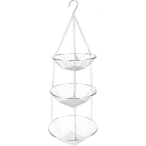 Panier suspendu à trois niveaux en acier inoxydable pour fruits et légumes - Support de rangement - Présentoir à fruits décoratif en fil de fer métallique (1/5)