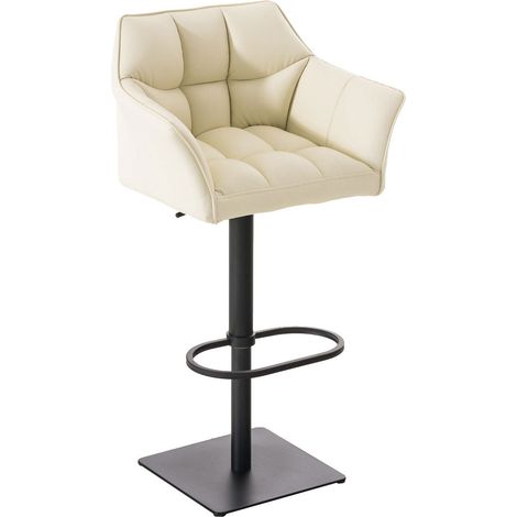 Sgabello da bar alto sedia alta cuciture quadrate crema seduta in PVC struttura in metallo bianco 100004675