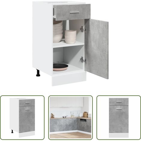 Küchenraum - Schubunterschrank Lyon Betongrau 40x46x81,5 cm Holzwerkstoff (1/5)