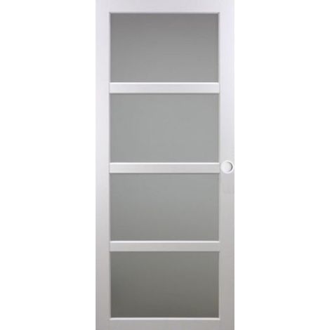 Puerta corredera Tana blanca con cristal H204 x L83 cm, con conchas blancas, GD MENUISERIES