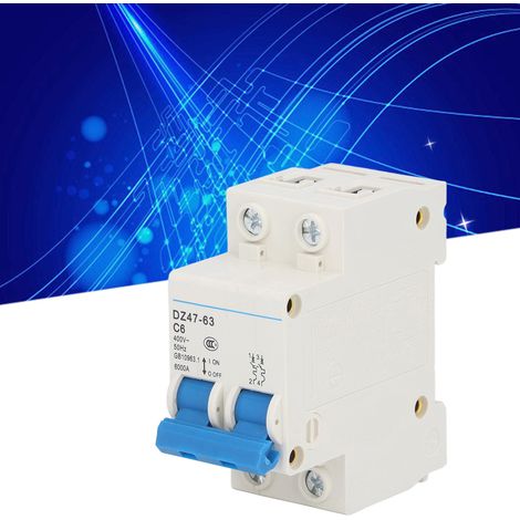Disjoncteur miniature DZ47-63 C6 2P 400 V 6 A, montage sur rail DIN, capacité de sectionnement 6000 A (1/5)