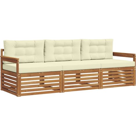 Conjunto de sofás de exterior con cojín 3 pcs Natural y Crema vidaXL (1/5)