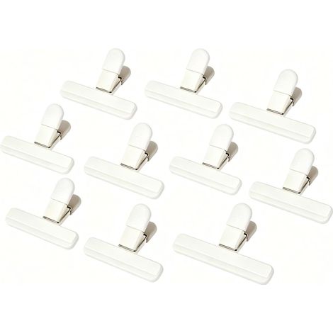 Lot de 10 clips de fermeture surdimensionnés, clips élargis, clips robustes pour sacs alimentaires, adaptés pour fermer les sacs à pain, sacs à goûter, blancs (1/5)