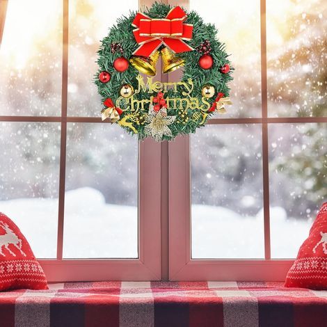 (30 cm) Künstliche Weihnachtskugelgirlande mit Tannennadeln und Weihnachtssternblüten, perfekt für die Haustür, den Kamin, den Gartentisch oder als Tischdekoration. (1/2)