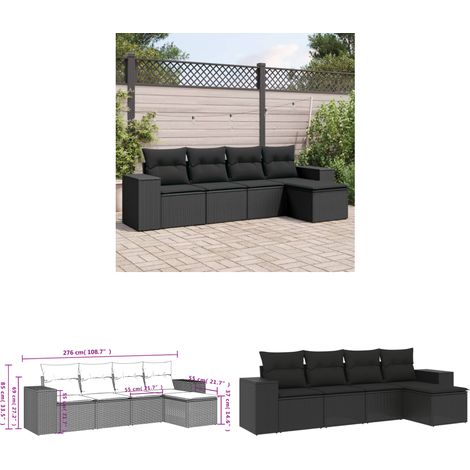 5-tlg. Garten-Sofagarnitur mit Kissen Schwarz Poly Rattan - Gartensofas - Outdoor Möbel - Gartenmöbel Set - Rattan Gartenmöbel - Polyethylen Furniture - Home & Living (1/3)