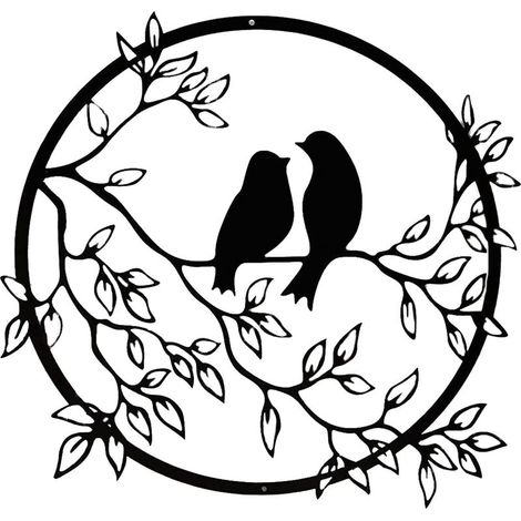 En métal mur art oiseaux sur branche en métal oiseau silhouette mural sculpture mur suspendu décor art décor de bureau pour chambre jardin salon salon intérieur décorations extérieures noires (1/5)