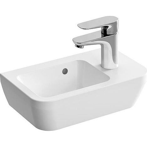 Handwaschbecken VitrA Integra, mit Hahnloch 370 x 220 mm, Hahnloch rechts, mit Überlauf, weiß - 7091L003-0029