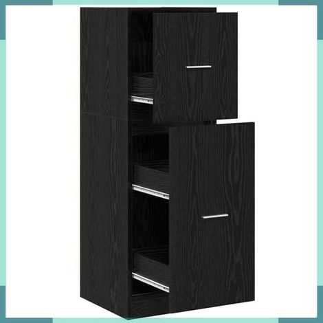 Cabinet de pharmacie - 869032 - Chêne noir - Bois d'ingénierie - 2 tiroirs (1/5)