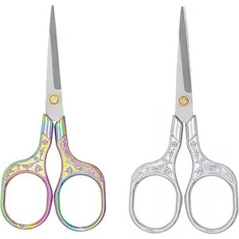 Ciseaux De Précision - Acier Inoxydable - Pointe Droite - Pour Coiffure Barbe Sourcils Broderie Artisanat - 2 Pièces (1/5)