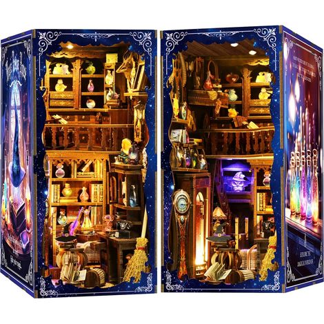 Kit Book Nook Boutique De Potion - 1 Unité - Bois - Puzzle 3D DIY Avec Lumières LED - Décoration Salon Et Serre-Livres - Modèle Miniature (1/5)