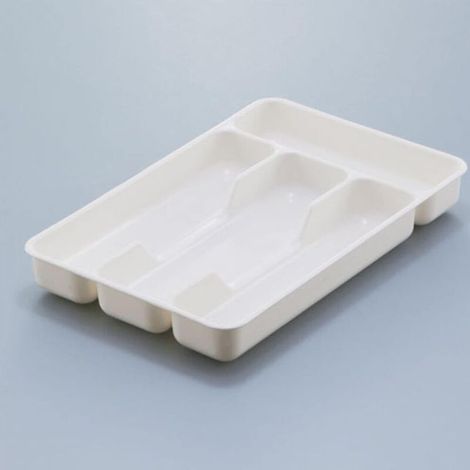 Range-Couverts, Organisateur de tiroir à Couverts en Plastique avec 4 Compartiments, Organisateur de tiroir Pratique pour Accessoires Cuisine, ustensiles, Blanc (1/4)