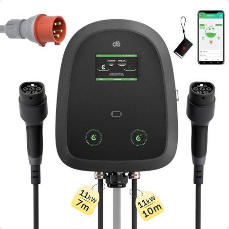 Double Charging Station 2×11kW [2×16A, Three Phase] with Cable 23 ft+10 m