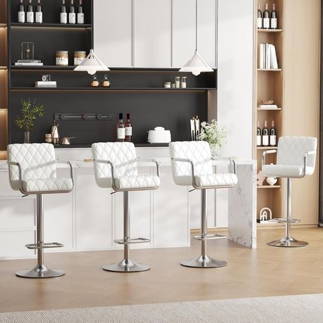Barhocker 4er Set höhenverstellbar 360° drehbar mit Armlehnen & Rückenlehne Weiß (1/5)
