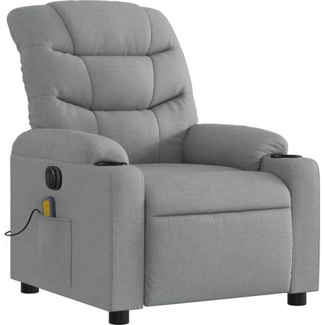 Poltrona relax TV reclinabile elettrica funzione massaggio 6 punti massaggio in tessuto grigio chiaro DEC027162