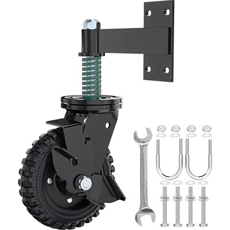Roue de portail de clôture 15 cm pour portail en tube métallique Charge maximale unique 225 kg Ressort rotatif à 360 ° Amortissant les chocs avec vis et clé (1/5)