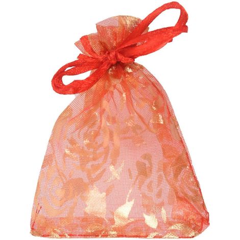 Lot de 100 pochettes cadeaux en organza rose (7 x 9 cm) avec cordon de serrage, idéales pour bijoux, mariages, Noël et autres fêtes (rouge). (1/4)