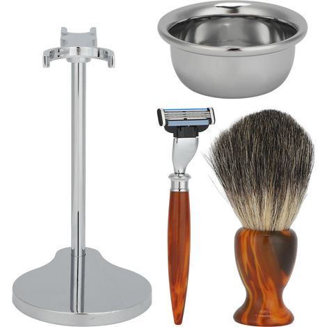 Kit de Rasage Traditionnel pour Homme - Rasoir de Sécurité, Brosse à Barbe, Savon à Raser et Porte-Rasoir - Ensemble 4 Pièces (1/5)
