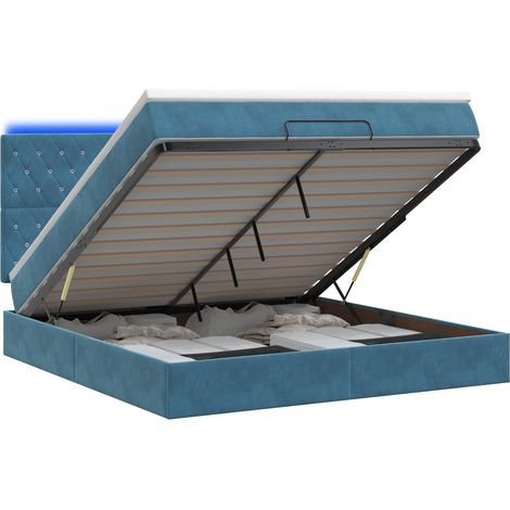 Maison Exclusive - Lit coffre avec matelas et LED Bleu foncé 140 x 190 cm Velours (1/5)