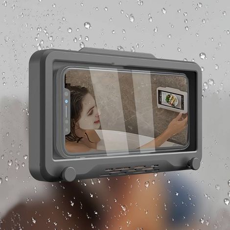 Boîtier étanche et anti-buée pour téléphone - Fixation murale pour douche, baignoire, compatible écrans 6.8 pouces (1/5)