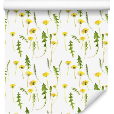 Papel pintado con flores de dientes de león y hojas para salón y dormitorio, 50x1000 cm. (1/5)