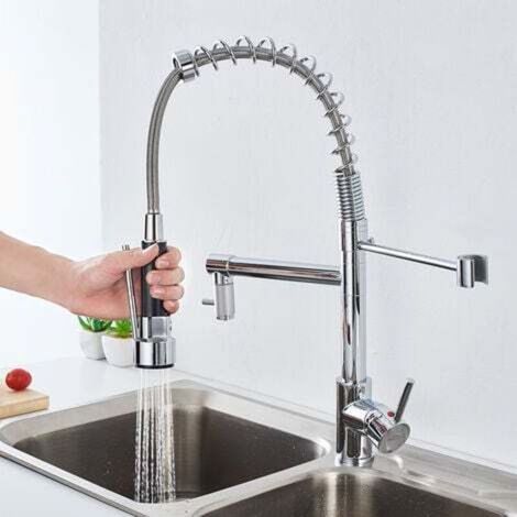 Küchenmischerarmatur mit flexiblem und schwenkbarem Handbrausekopf, Dual-Jet ausziehbarer Spülbeckenarmatur, langlebiger Messingauslauf (1/5)