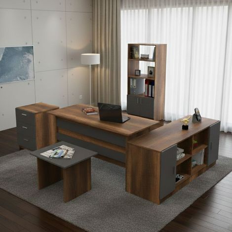 Set da Ufficio Hilda, Modulabile, 6 Ripiani, 5 Cassetti, Marrone Noce (1/5)