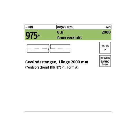 DIN 975 Gewindestange 8.8 U M 36 x 2000 feuerverzinkt Gew.-tol. 6h tZn