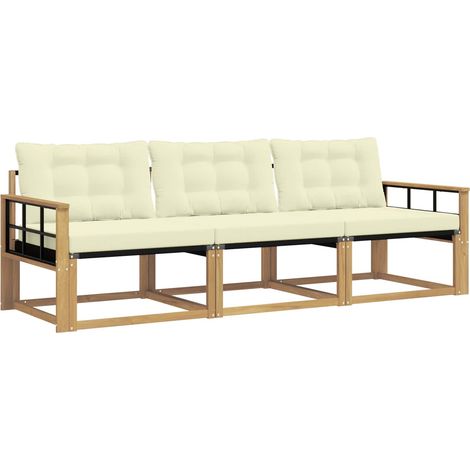 Set di divani da esterno con cuscino 3 pz  Salotto da Giardino Bianco e Crema (1/5)