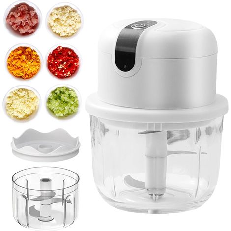 Hachoir électrique de cuisine, 300 ml, avec connexion USB, multifonction, mini-trancheur d'oignons, hachoir à ail électrique pour légumes, fruits, oignons (1/4)