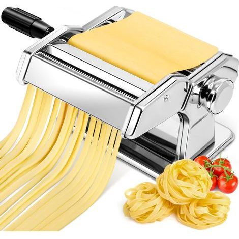 Applicable Machine à Pâtes Manuelle, 7 Épaisseurs Réglables, Machine à Pâtes en Acier Inoxydable avec Rouleau et Cutter, Machine à Pâtes Fraîches à Manivelle à la Main pour Spaghetti, Fettuccini, Lasa (1/5)