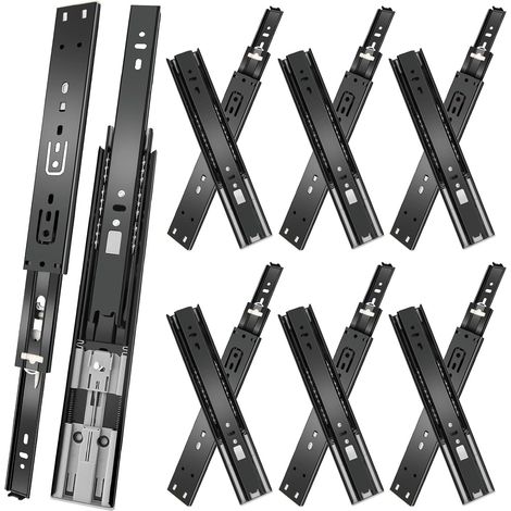 glissières de tiroir 6 paires (12 pièces),35cm glissiere pour tiroir, amortisseur coulisse tiroir avec roulements à billes, montage latéral,extension complète, capacité de charge 45 Kg,noir (1/5)