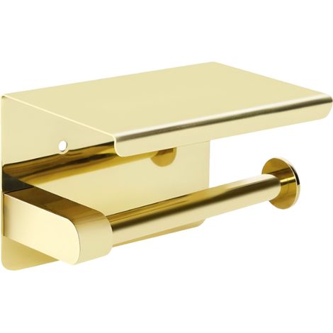 Porta carta igienica da parete per mensola da bagno in acciaio lucido color oro (1/5)