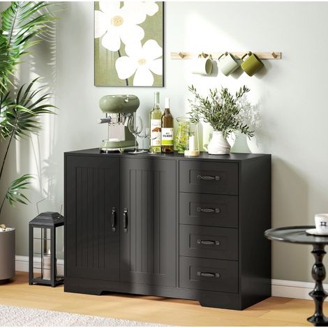 MEUBLIV Aparador 105x40x76 cm negro - 4 cajones, almacenamiento modular con balda ajustable (1/5)