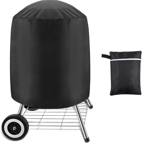Lot de 1, housse pour grill à charbon, housse imperméable pour grill extérieur, grill rond, noir, (61 x 70 cm) (1/5)