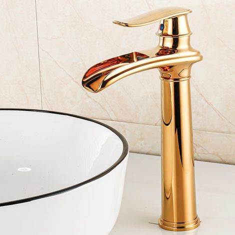 Robinet Mitigeur Lavabo en Laiton Massif Style Antique, Robinetterie Européenne pour Salle de Bain avec Flexible d'Arrivée d'Eau, Finition Dorée-lsw