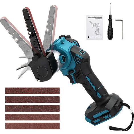 Ponceuse à bande sans fil compatible avec 18 V, lime à bande sans balais avec 20 bandes abrasives, 13000 tr/min, transmission en continu avec indicateur de niveau de charge, pour bandes (1/5)