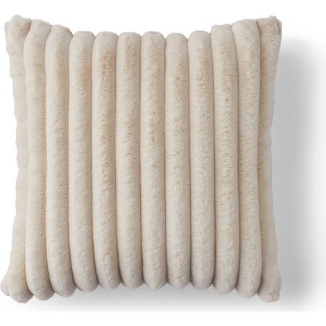 Pampelune - coussin - en fausse fourrure côtelé et velours - 40x40 cm - beige (1/5)