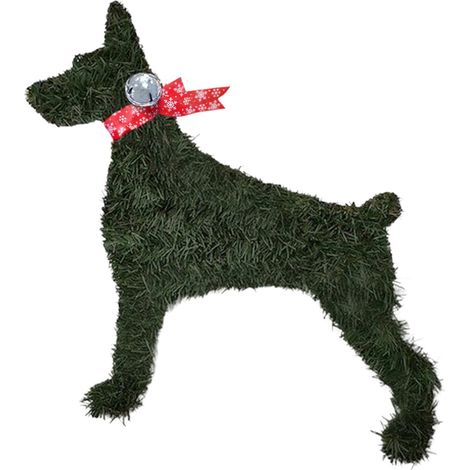 Guirlande Chien - Forme De Chiot - Vert Foncé - 60 Cm - Avec Nœud Rouge Et Signe Flocon De Neige - Décor De Porte D'Entrée Et Jardin (1/5)