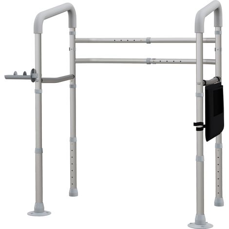 Cadre toilettes gris – Accoudoirs largeur/hauteur réglables, support maintien, pochette rangement – Pour WC, confortable (1/5)