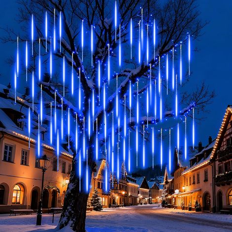 Guirlande Lumineuse de Pluie de Météores Extérieur, 360LED 50cm 10 Tubes Lumineuses de Noël Exterieur Décoration, IP65 Étanche Météore Pluie Guirlandes Arbre Mariage Intérieur Fête Jardin(Bleu)